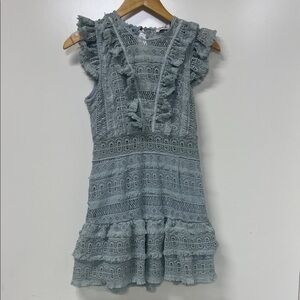 Spencer and Ella Blue Lace/Crochet Dress with Cap Sleeve, Mini, Open Back
